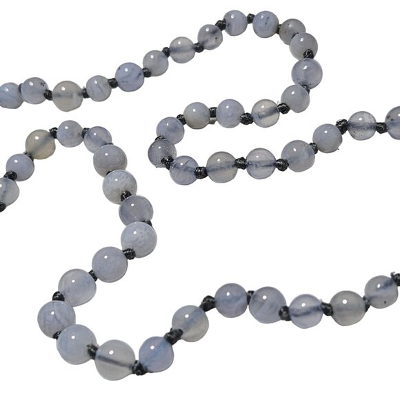 Elegant Blue Agate Knotted Bead Necklace Classic Minimalistic Jewelry Healing - Picture 3 of 6